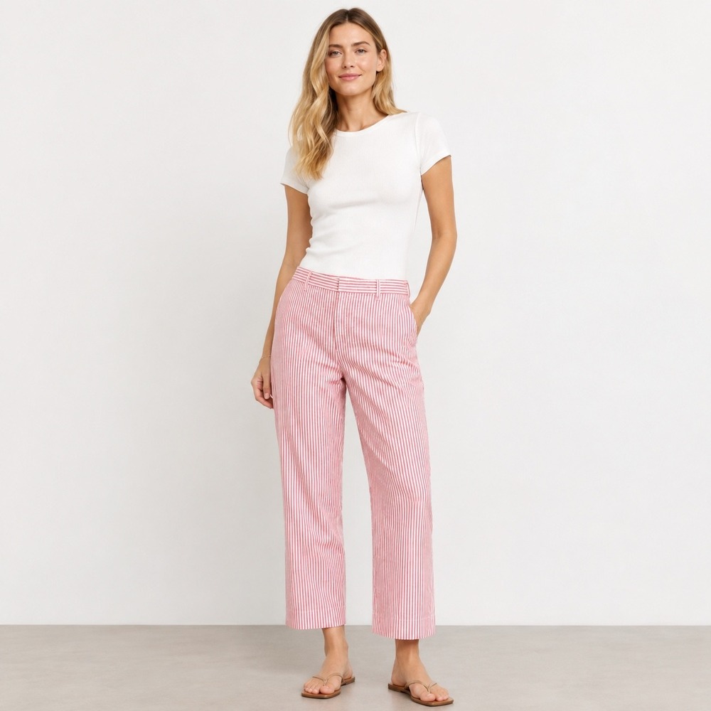 Frank & Eileen Womens 12 Wexford Striped Pants Red White Cotton Linen Coastal‎